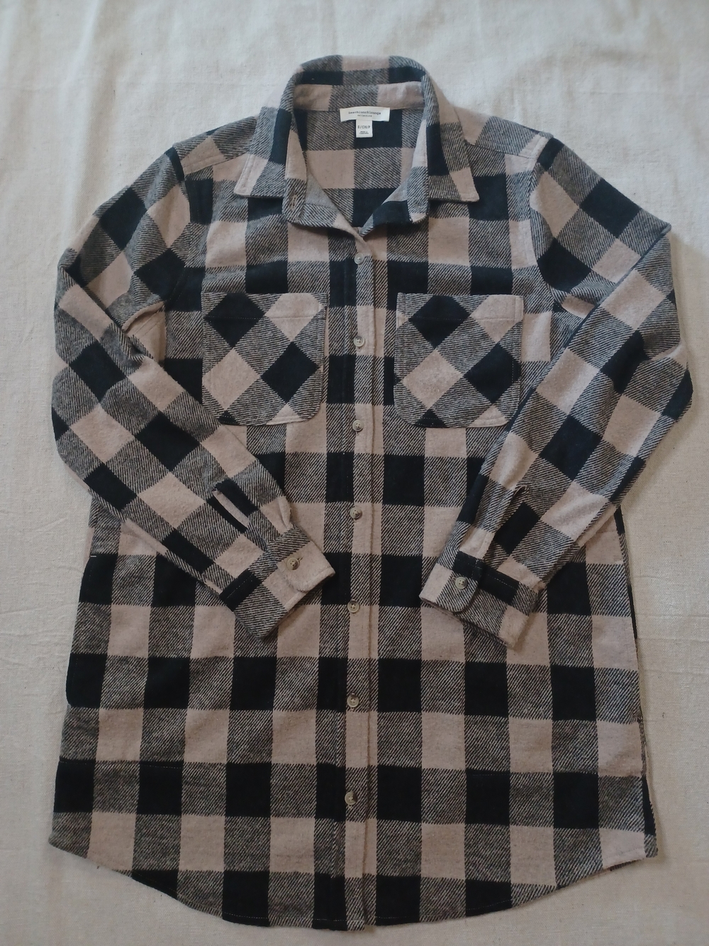 beachlunchlounge Black and Tan Buffalo Check Flannel Shacket Women's Size Small
